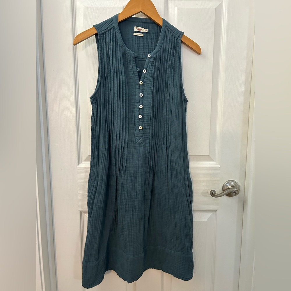 Faherty Isha Sleeveless Blue Organic Cotton XS Dress w/ Pockets